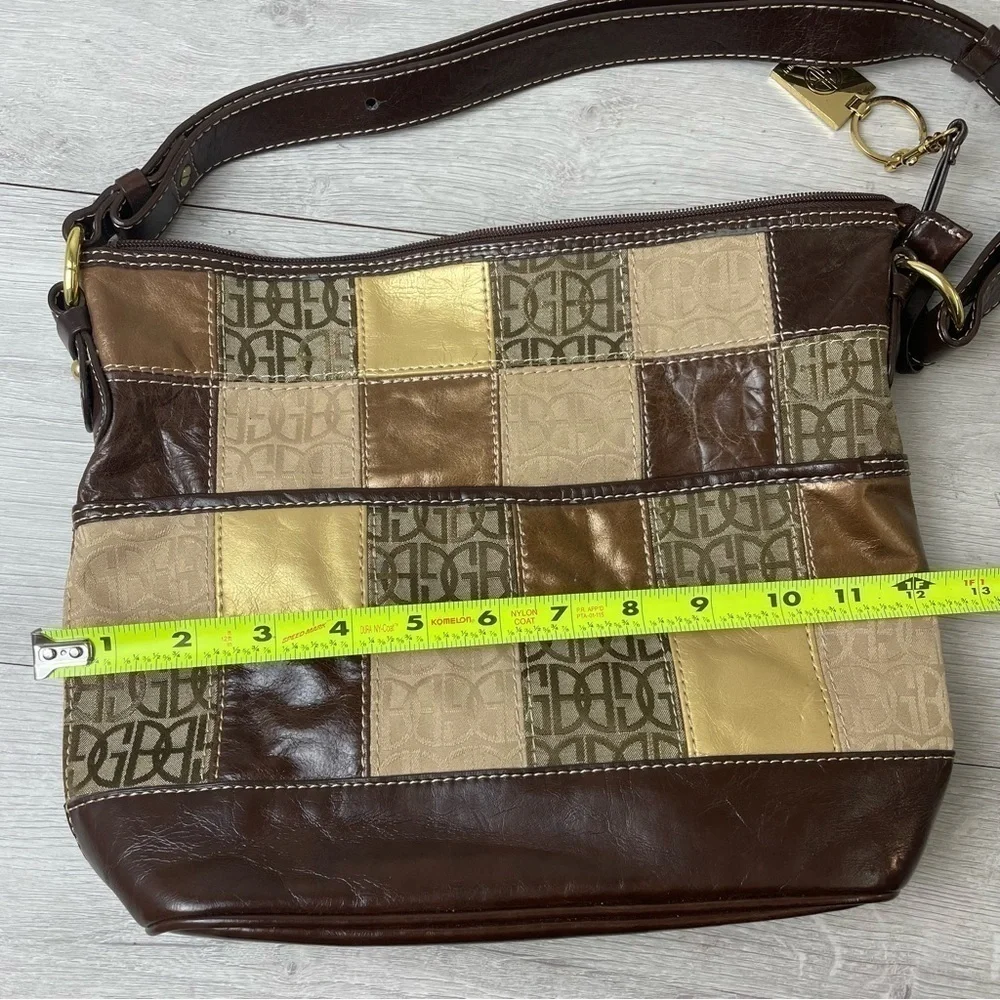 VINTAGE Giani Bernini Brown and Gold Patchwork Leather Hobo Shoulder bag